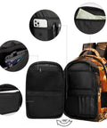 Fall Farmer Pumpkin Barn Printed Unisex Backpack with Large Capacity open view with pockets and compartments, breathable polyester