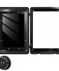 Heavy Duty EV Charger Enclosure Wall Mount Station Box With IP65 Waterproof Rain Protection showing black steel casing and combo lock.