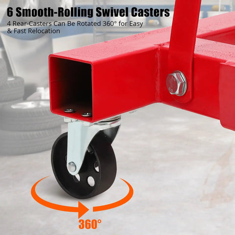 Heavy Duty Folding Cherry Picker Engine Hoist With Lever And Telescopic Boom Two Ton Hydraulic Garage Crane front view of smooth-rolling swivel casters