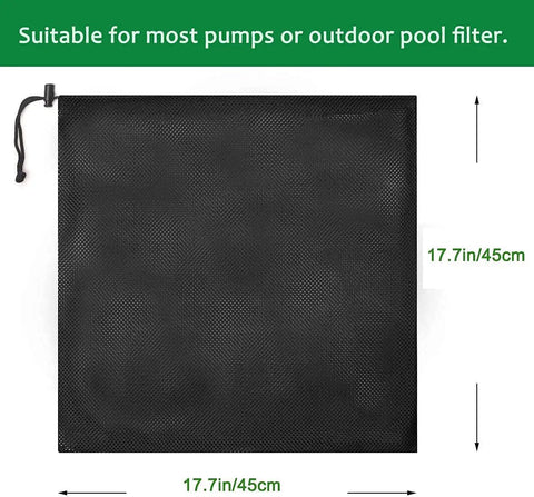 Large Pump Barrier Bag For Pond And Pool Filtration, 17.7x17.7 Inch Nylon Mesh Filter Bag, shown with measurements