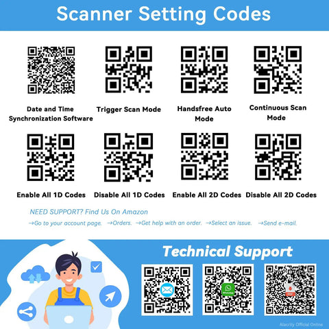 Scanner setting codes for Rugged 2D Industrial Barcode Scanner With Wireless Charging Stand Bluetooth 433MHz 2In1 Reader.