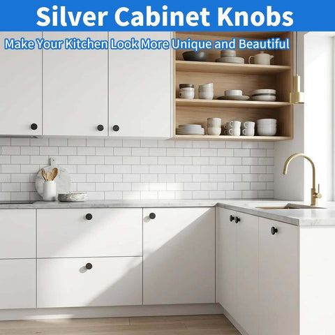 30 Pack Brushed Black Round Cabinet Knobs 1-1/4 Inch for white kitchen cabinets with modern aluminum design