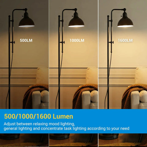 Three Way LED A19 Light Bulbs With 40 60 100W Equivalents, E26 Base, 2700K Warm White, lighting effect comparison in room