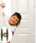 Antique Copper 65x34mm H Type Iron Hinges Pack Of 10 next to a white door with smiling child peeking