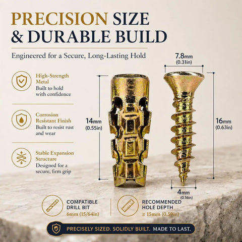 6x14mm Short Expansion Screw Set For Cabinet Hinge Repair And Stripped Thread Restoration, Includes Metal Wood Anchors