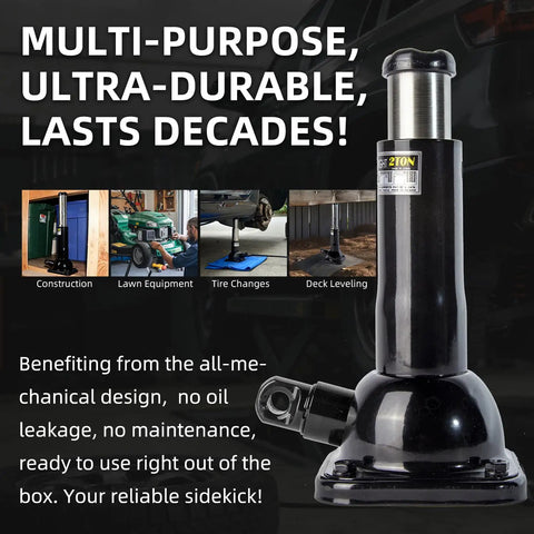 Heavy Duty Mechanical Screw Truck Jack Oil Free Build Featuring Precision Steel Gears 2 Ton 4000 Lb Capacity in a secure position for vehicle lift.