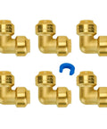 1/2 Inch Push To Connect 90 Degree Elbow Fittings Kit For PEX Pipe Copper CPVC Lead Free Brass With 1 Disconnect Clip, 6 Pack