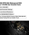 Waterproof 60A Brushed ESC for One Tenth Scale RC Crawlers and Trucks details and specifications displayed.