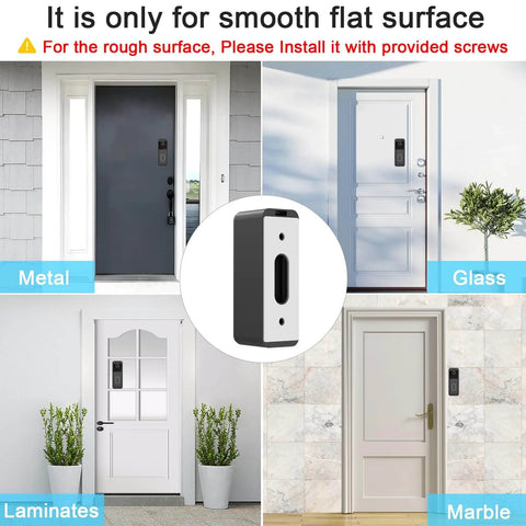 Adhesive Doorbell Mount For All New Video Doorbell Camera 2nd Gen No Drill Mounting Bracket installed on various door surfaces