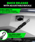 Beefy 2 Inch By 48 Inch Boat Trailer Straps with adjustable buckle shown securing watercraft with full-bend S-hooks