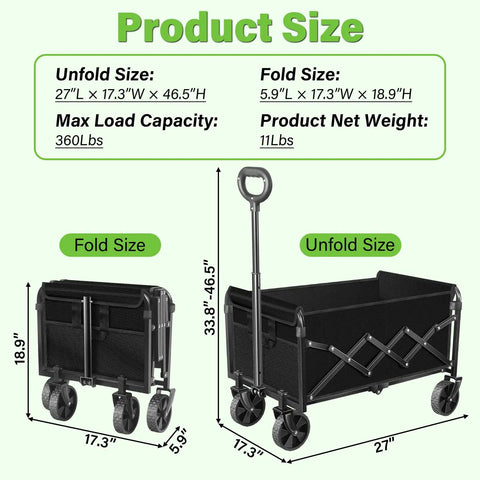 Foldable Wagon Cart With Wheels For Outdoor Adventures, Collapsible And Portable Utility Wagon With 125L Capacity, Capable Of 360 Lb Load