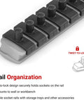 Detail of twist-to-lock mechanism on Pro-Grade Eight-Piece One Quarter Inch Drive Phillips And Slotted Bit Socket Set Gearhead Rail