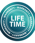 Blue circular badge with the words 'LIFE TIME WARRANTY' in bold white letters.