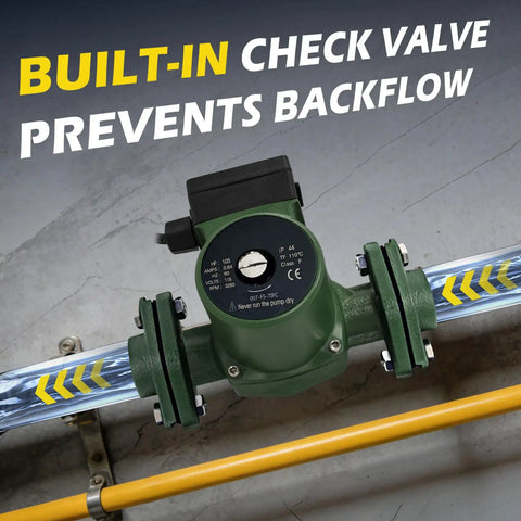 Heavy Duty Cast Iron Circulator Pump Three Speed Hot Water Heater With Built In Check Valve showcasing backflow prevention feature.