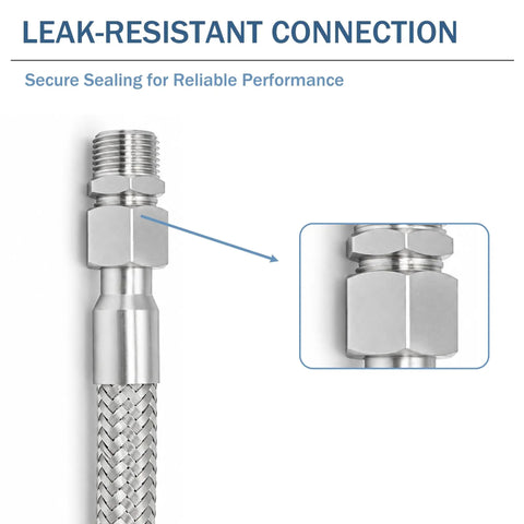 Leak-resistant connection detail of Top Shelf Heavy Duty 1/4 In X 40 In Stainless Steel Air Compressor Jumper Hose.