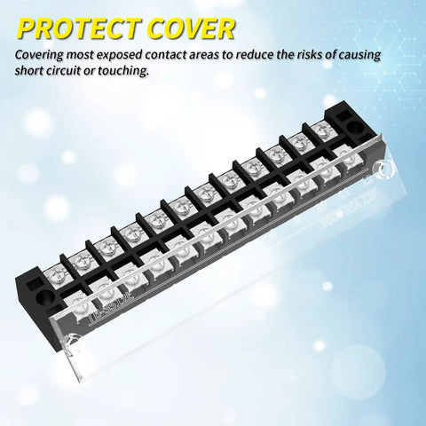 Built Tough 35A 600V 12 Position Terminal Block With Dual Row Screw Terminal Strip And Transparent Cover Pre Insulated Jumper Block 2 Pack