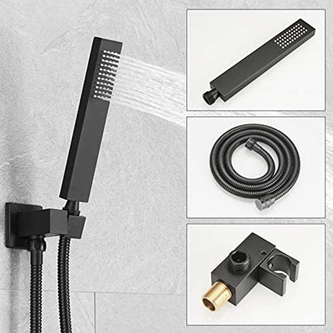 Matte Black 12 Inch Rain Shower Head With Handheld Combo Set, Wall Mounted High Pressure Dual Shower System Includes Faucet Valve And Trim