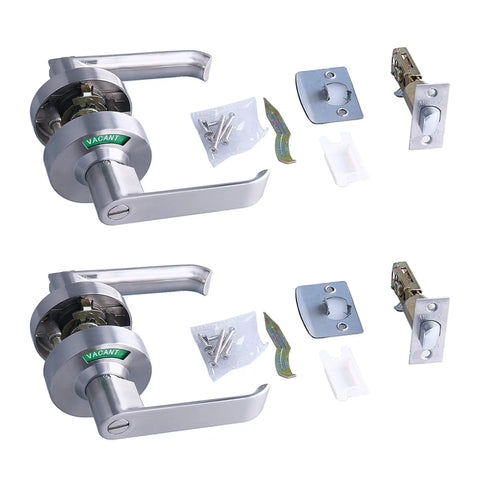 Twin Pack Bathroom Privacy Lever Lock With Large Vacant Or In Use Indicator For Men And Women Restrooms, ANSI Grade 2 Commercial Grade Heavy Duty Build Ideal For Office Buildings Apartments Airbnb Warehouses, brushed nickel.