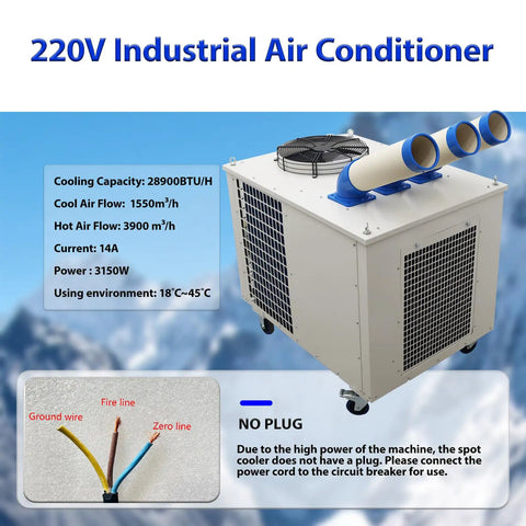 Heavy Duty Portable Industrial Spot Cooler Dishing Out Sick Chill For Busy Workspaces 28900 Btu cooling unit with three air outlets.