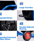 Heavy Duty Strapping Cart Dispenser For 16x16 And 8x8 Coils Movable Banding Machine With Brake System And Spacious Tray Keeps PET PP And Fiber Straps Neat And Ready To Roll Super Handy Easy Transport Cart, blue steel frame with large tool box and rubber wheel