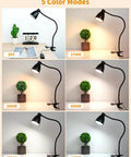 Clip On Desk Lamp With Five Color Modes And Stepless Dimming For Reading And Work 10W 38 LED Clamp Light With Five Color Temperatures
