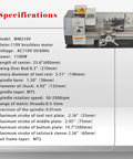 Specifications of Jaryannix 8x24 Metal Bench Lathe With Brushless Motor And Digital Display, includes dimensions and features.