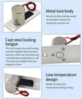 Heavy Duty Electronic Drop Bolt NC Door Lock DC 12V Beefy Stainless Steel Solenoid Lock with metal body and cast steel tongue.