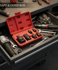 Premium Alloy Steel Socket Adapter Set For Impact Wrench And Ratchet Black Drive Converter Kit That Lets You Match Any Drive Size To Your Existing Sockets So You Can Crush It On Auto Repairs Without Buying Duplicates Ever Again While Getting That Sick. red case with alloy steel adapters in tool drawer