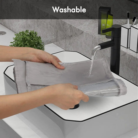 Washing a grey Super Handy Two Pack Hanging Handbag Purse Organizer with Eight Pockets Oxford Cloth in a sink