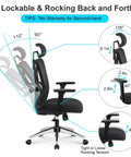 Ergonomic Office Chair With High Back Mesh Design, Adjustable Lumbar Support And 3D Armrests, 130 Degree Recline And Rock