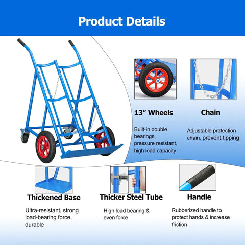 Heavy Duty Oxygen Tank Cylinder Cart Hauls Two Forty Or Fifty Liter Gas Cylinders With Smooth Rollin Wide Tread Wheels And Kickass Waterproof Steel Build Built Tough For Lab Logistics