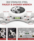 304 stainless steel faucet and shower wrench with dimensions and usage examples for Tight Space Plumbing Tool Set With Basin Wrench And 8 In 1 Faucet Wrench Four Jaw Hex Wrenches 6 To 75mm Universal Plumber Wrench For Toilet Bathroom And Kitchen Pipe Removal And Installation.