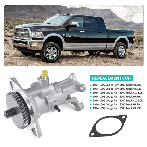 Gear-driven aluminum vacuum pump for 1994–2002 Dodge Ram 2500/3500 5.9L Cummins diesel, with gasket