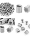 Stainless Steel M8 Helicoil Threaded Inserts Kit, 1.25 Pitch, 2D Length, 100 Pieces shown from different angles.