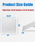 Badass 24X24 Access Panel For Drywall And Ceilings Featuring 1MM Aluminum Build, dimensions of 23.42 inches by 25 inches.