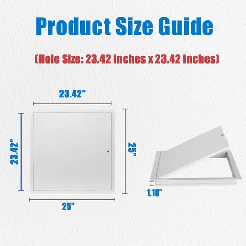 Badass 24X24 Access Panel For Drywall And Ceilings Featuring 1MM Aluminum Build, dimensions of 23.42 inches by 25 inches.