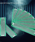 Double Sided PCB Prototype Boards Set Of Ten For DIY Soldering Two By Eight Centimeter FR4 Tin Plated Printed Circuit Boards With 2.54 Millimeter Hole Pitch And 1 Millimeter Holes Great For Microcontroller Makers Amplifiers And Sensor Builds displayed in a fan arrangement