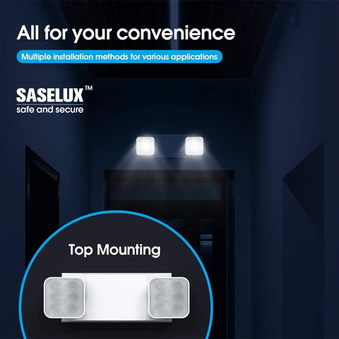 Two Head LED Emergency Light With Battery Backup For Commercial Use Exit Light UL Certified CSA, top mounted in hallway
