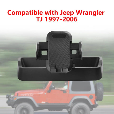Upgrade Rugged Dashboard Cell Phone Holder For Jeep Wrangler TJ 1997 2006 black plastic dash mount with storage tray