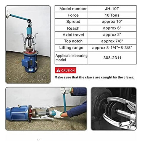 Bulletproof Heavy Duty Hydraulic Gear Puller With 10 Inch Stroke And 10 Ton Pulling Capacity shown in use, extracting a wheel bearing.