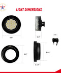 Dimensions of Two Pack 2.5 Inch Round White LED Marker Lights Kit 13 Diodes Waterproof Flush Mount with grommet and wire pigtail