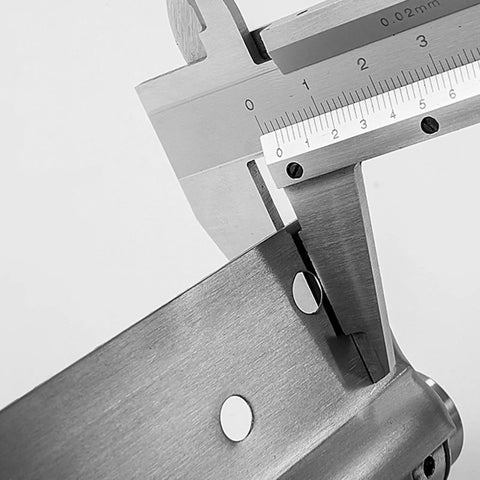 Close-up measurement of Heavy Duty Stainless Steel Auto Closing Hinges 4 Pack showing precision detail and finish.