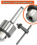 Heavy Duty 1/2 Inch Keyed Drill Chuck With Two Morse Taper Arbor, designed for pen drilling, featuring alloy steel construction.