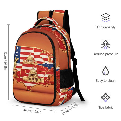 Unisex Flag And National Landmarks Printed Backpack, Huge Capacity Daypack For Travel, School, Or Everyday Use, Durable Polyester