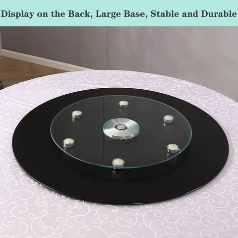 Extra Large 30 Inch Lazy Susan Turntable With Tempered Glass Top Anti Tilt Design And Auxiliary Wheels Rotating Serving Tray