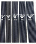 Built Tough Multi Wedge Drive Belt With High Modulus Rubber And Reinforced Cords For Industrial Machinery Featuring Low Stretch Construction lined up in varying sizes.