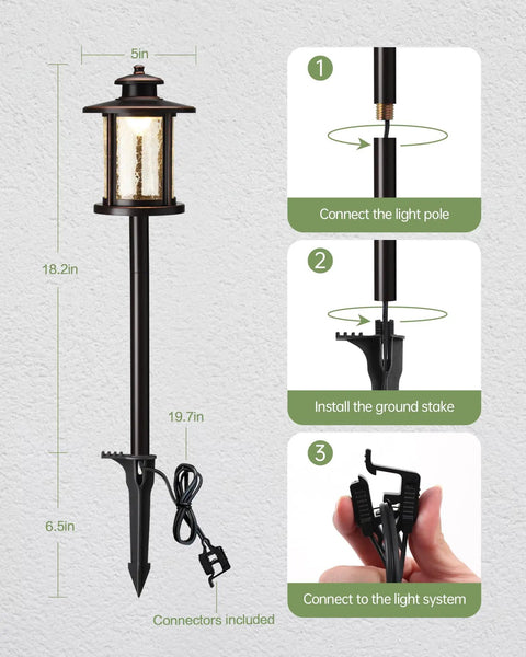 Installation steps for Sweet Low Voltage Outdoor Pathway Lighting Kit 12V 3000K Warm LED Walkway Lights, connectors included