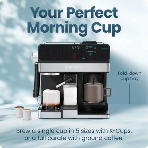 Straight Fire Coffee Station Combining An Elite Espresso Brewer With A Heavy Duty Drip Maker For Pouring Creamy Lattes Or Bold Cappuccinos Plus K Cup Pod And Fresh Ground Compatibility All Day - Multiple brewing options with a coffee machine.