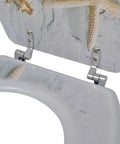 Cozy Flannel Toilet Seat Cover Featuring Stylish Sea Star Print Universal Stretch Bath Lid Wrap shown on oval toilet bowl.
