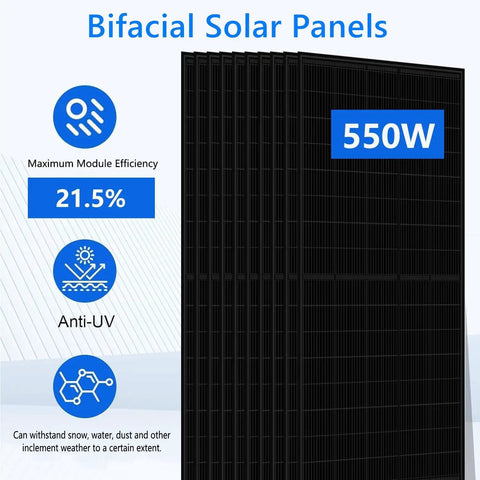Kick Those Stubborn Utility Bills To The Curb With This Straight Up 10kw Off Grid Solar Kit Equipped With Ten 550w Panels And A 20kwh Lifepo4 Battery. Bifacial solar panels, 550W, high efficiency.